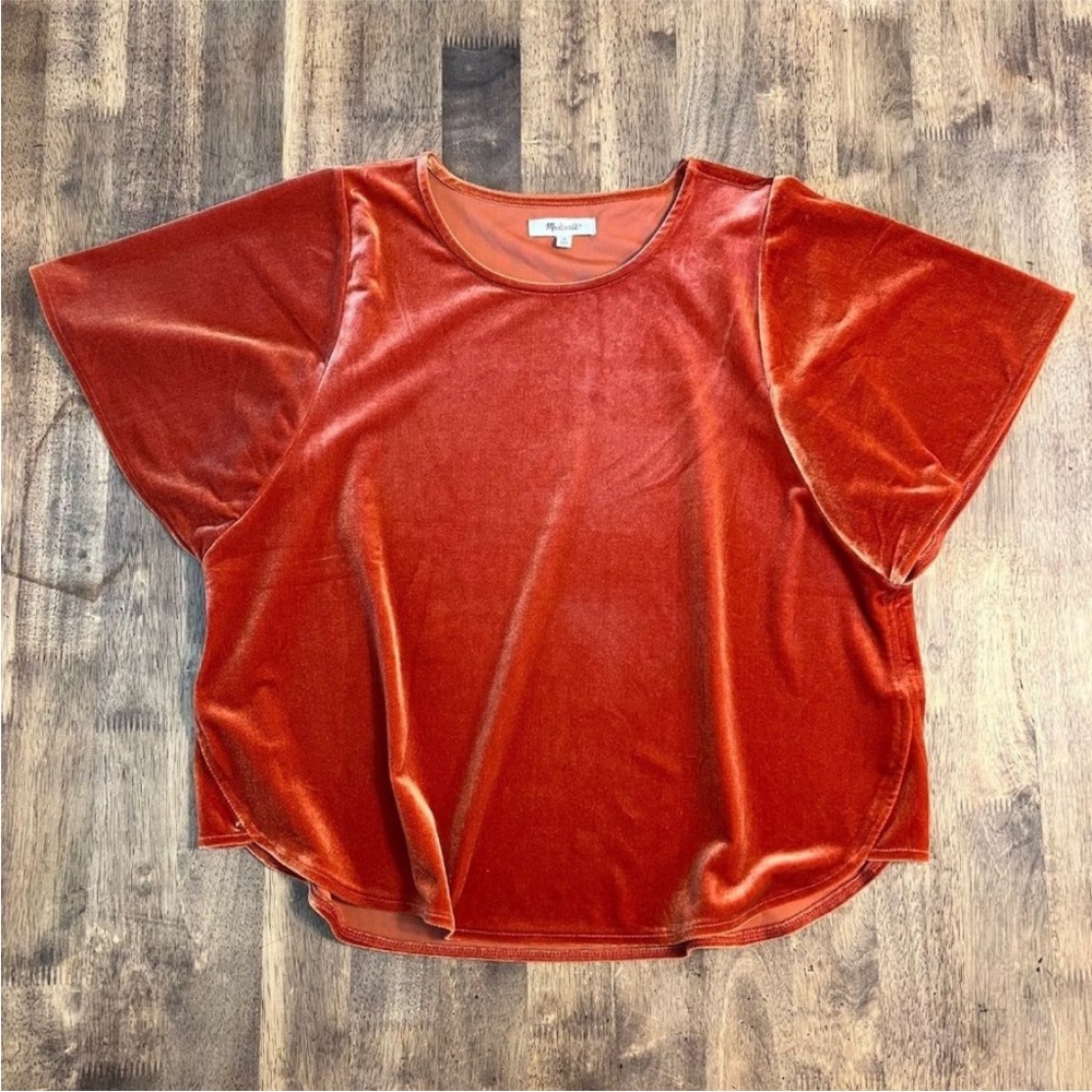 Madewell Velvet Tulip-Hem Butterfly Short Sleeve Top